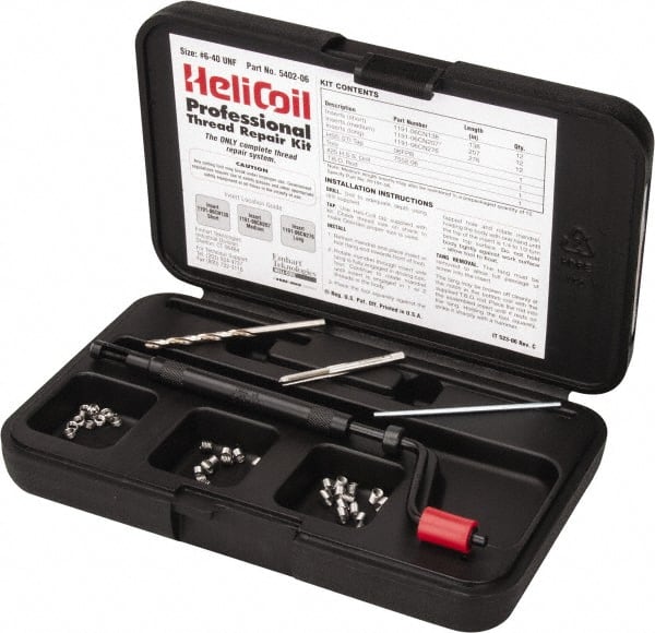 Heli-Coil - 36 Inserts, #6-40 UNF, Thread Repair Kit - 0.207" Insert Length - Exact Tooling