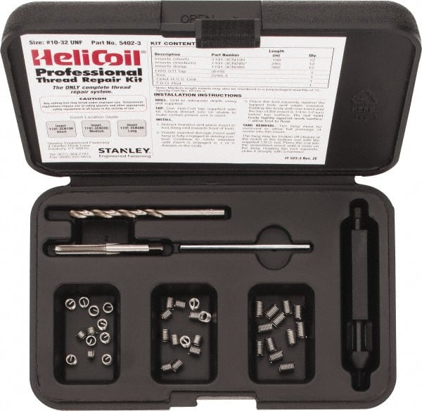 Heli-Coil - 36 Inserts, #10-32 UNF, Thread Repair Kit - 0.285" Insert Length - Exact Tooling