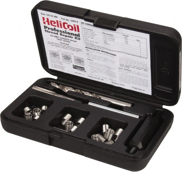 Heli-Coil - 18 Inserts, 3/8-24 UNF, Thread Repair Kit - 0.562" Insert Length - Exact Tooling