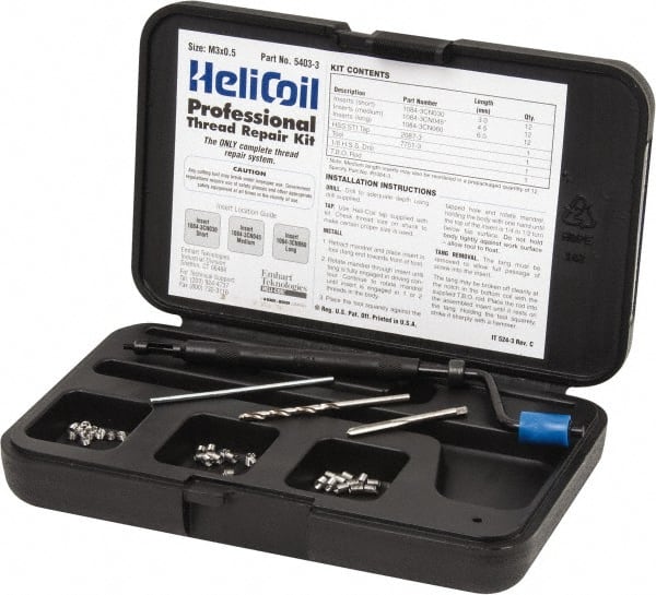 Heli-Coil - 36 Inserts, M3x0.50 Metric Coarse, Thread Repair Kit - 4.5mm Insert Length - Exact Tooling