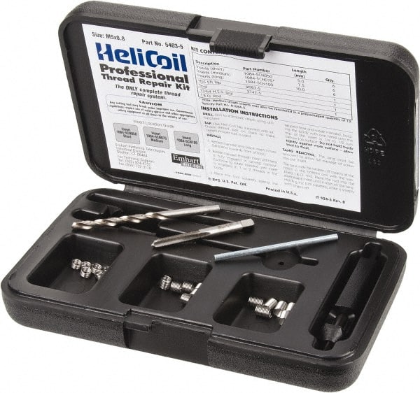 Heli-Coil - 18 Inserts, M5x0.80 Metric Coarse, Thread Repair Kit - 7.5mm Insert Length - Exact Tooling