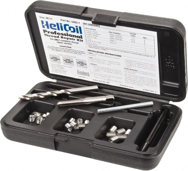 Heli-Coil - 18 Inserts, M7x1.00 Metric Coarse, Thread Repair Kit - 10.5mm Insert Length - Exact Tooling