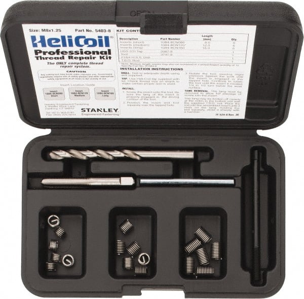 Heli-Coil - 18 Inserts, M8x1.25 Metric Coarse, Thread Repair Kit - 12mm Insert Length - Exact Tooling