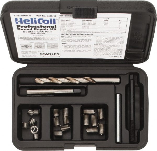 Heli-Coil - 18 Inserts, M10x1.50 Metric Coarse, Thread Repair Kit - 15mm Insert Length - Exact Tooling