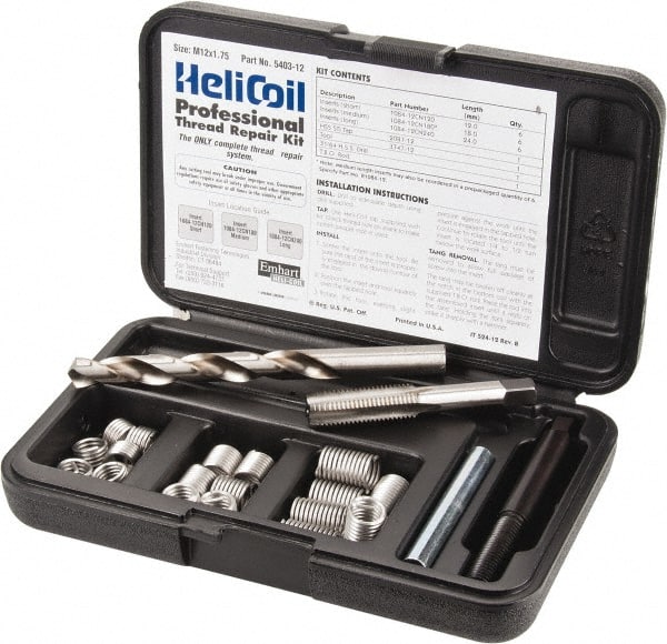 Heli-Coil - 18 Inserts, M12x1.75 Metric Coarse, Thread Repair Kit - 18mm Insert Length - Exact Tooling