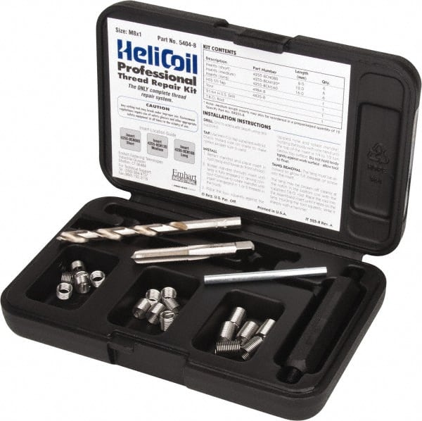 Heli-Coil - 18 Inserts, M8x1.00 Metric Fine, Thread Repair Kit - 12mm Insert Length - Exact Tooling