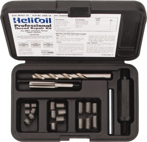 Heli-Coil - 18 Inserts, M10x1.25 Metric Fine, Thread Repair Kit - 15mm Insert Length - Exact Tooling