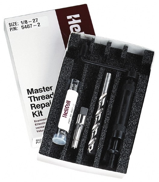 Heli-Coil - 12 Inserts, 1/8-27, Thread Repair Kit - Includes Drill, Installation Tool and Tap - Exact Tooling