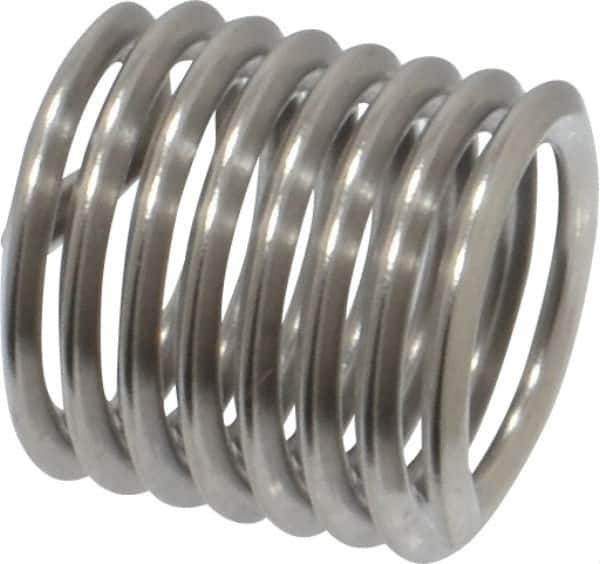 Heli-Coil - M8x1.25 Metric Coarse, 12mm OAL, Free Running Helical Insert - 7-3/8 Free Coils, Tanged, Stainless Steel, Bright Finish, 1-1/2D Insert Length - Exact Tooling