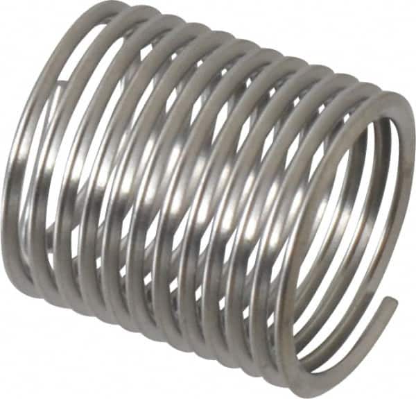 Heli-Coil - M10x1.00 Metric Fine, 15mm OAL, Free Running Helical Insert - 12 Free Coils, Tanged, Stainless Steel, Bright Finish, 1-1/2D Insert Length - Exact Tooling