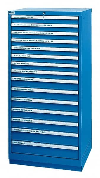 LISTA - 15 Drawer, Tool Crib Storage Cabinet - Steel, 28-1/4" Wide x 28-1/2" Deep x 59-1/2" High, Blue - Exact Tooling