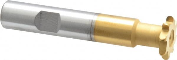 Whitney Tool Co. - 1/16" Radius, 1/8" Circle Diam, 3/4" Cutter Diam, Shank Connection, Convex Radius Cutter - 1/2" Shank Diam, 3" OAL, High Speed Steel, TiN Finish, Profile Ground, 8 Teeth, Weldon Flat - Exact Tooling