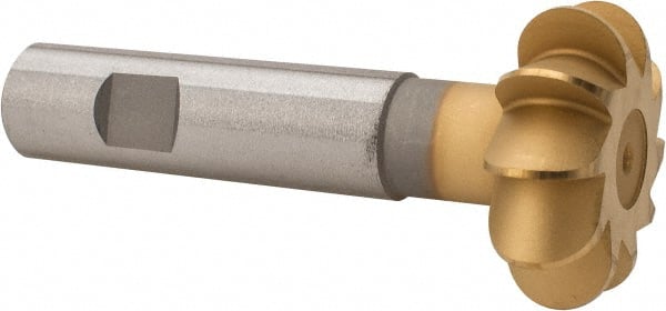 Whitney Tool Co. - 5/16" Radius, 5/8" Circle Diam, 1-3/4" Cutter Diam, Shank Connection, Convex Radius Cutter - 3/4" Shank Diam, 4" OAL, High Speed Steel, TiN Finish, Profile Ground, 10 Teeth, Weldon Flat - Exact Tooling