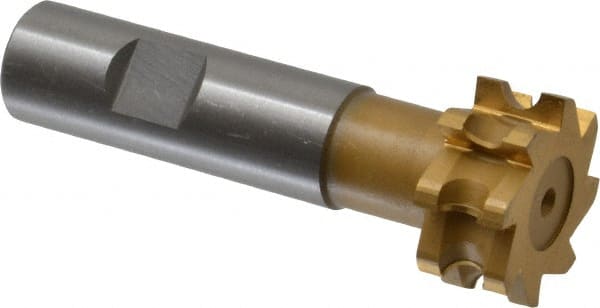 Whitney Tool Co. - 1/8" Radius, 1/4" Circle Diam, 1-1/4" Cutter Diam, 9/16" Cutting Width, Shank Connection, Concave Radius Cutter - 3/4" Shank Diam, 3-1/2" OAL, High Speed Steel, TiN Finish, Profile Ground, 8 Teeth, Weldon Flat - Exact Tooling