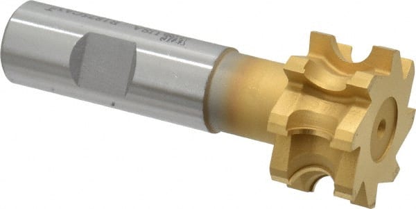 Whitney Tool Co. - 3/16" Radius, 3/8" Circle Diam, 1-3/8" Cutter Diam, 3/4" Cutting Width, Shank Connection, Concave Radius Cutter - 3/4" Shank Diam, 3-1/2" OAL, High Speed Steel, TiN Finish, Profile Ground, 8 Teeth, Weldon Flat - Exact Tooling