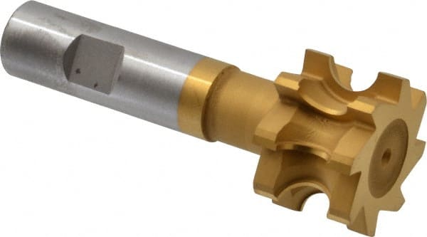 Whitney Tool Co. - 1/4" Radius, 1/2" Circle Diam, 1-1/2" Cutter Diam, 1" Cutting Width, Shank Connection, Concave Radius Cutter - 3/4" Shank Diam, 4" OAL, High Speed Steel, TiN Finish, Profile Ground, 8 Teeth, Weldon Flat - Exact Tooling