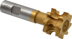 Whitney Tool Co. - 1/4" Radius, 1/2" Circle Diam, 1-1/2" Cutter Diam, 1" Cutting Width, Shank Connection, Concave Radius Cutter - 3/4" Shank Diam, 4" OAL, High Speed Steel, TiN Finish, Profile Ground, 8 Teeth, Weldon Flat - Exact Tooling