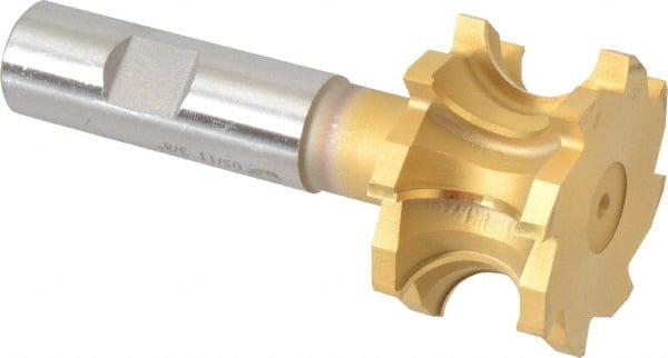 Whitney Tool Co. - 3/8" Radius, 3/4" Circle Diam, 1-7/8" Cutter Diam, 1-1/4" Cutting Width, Shank Connection, Concave Radius Cutter - 3/4" Shank Diam, 4" OAL, High Speed Steel, TiN Finish, Profile Ground, 8 Teeth, Weldon Flat - Exact Tooling