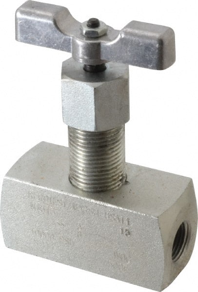 Made in USA - 3/8" Pipe, Inline Hard Seat Needle Valve - FNPT x FNPT Ends, Alloy Valve, 10,000 Max psi - Exact Tooling