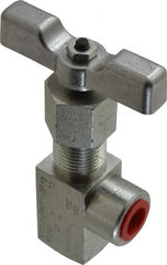 Made in USA - 1/4" Pipe, Angled Hard Seat Needle Valve - FNPT x FNPT Ends, Alloy Valve, 10,000 Max psi - Exact Tooling