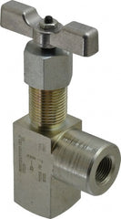 Made in USA - 3/8" Pipe, Angled Hard Seat Needle Valve - FNPT x FNPT Ends, Alloy Valve, 10,000 Max psi - Exact Tooling
