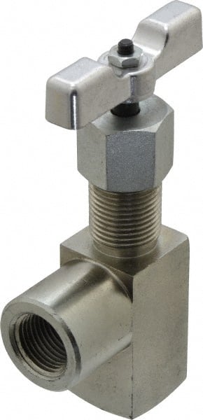 Made in USA - 1/2" Pipe, Angled Hard Seat Needle Valve - FNPT x FNPT Ends, Alloy Valve, 10,000 Max psi - Exact Tooling