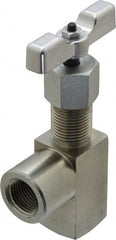Made in USA - 1/2" Pipe, Angled Hard Seat Needle Valve - FNPT x FNPT Ends, Alloy Valve, 10,000 Max psi - Exact Tooling