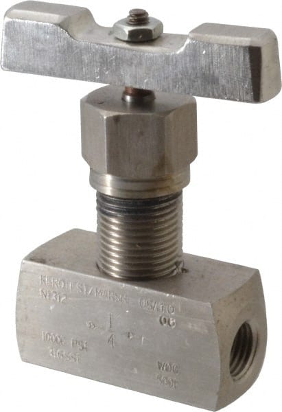 Value Collection - 1/4" Pipe, Inline Hard Seat Needle Valve - FNPT x FNPT Ends, Grade 316 Stainless Steel Valve, 10,000 Max psi - Exact Tooling