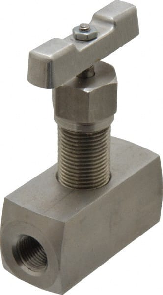 Made in USA - 3/8" Pipe, Inline Hard Seat Needle Valve - FNPT x FNPT Ends, Grade 316 Stainless Steel Valve, 10,000 Max psi - Exact Tooling