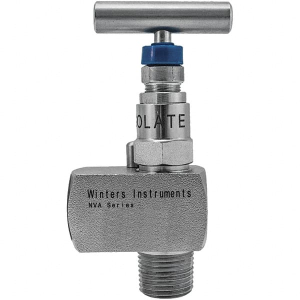 Value Collection - 1/2" Pipe, Angled Hard Seat Needle Valve - MNPT x FNPT Ends, Grade 316 Stainless Steel Valve, 10,000 Max psi - Exact Tooling