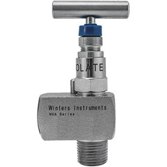 Value Collection - 1/2" Pipe, Angled Hard Seat Needle Valve - MNPT x FNPT Ends, Grade 316 Stainless Steel Valve, 10,000 Max psi - Exact Tooling
