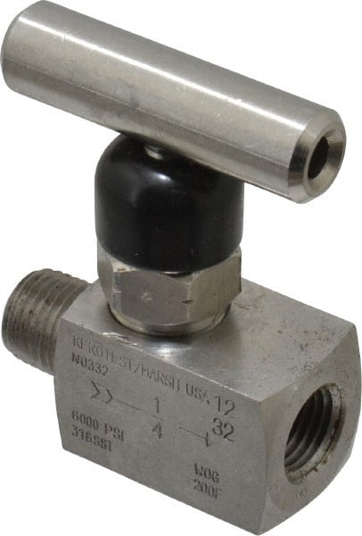 Made in USA - 1/4" Pipe, Inline Miniature Needle Valve - MNPT x FNPT Ends, Grade 316 Stainless Steel Valve, 6,000 Max psi - Exact Tooling