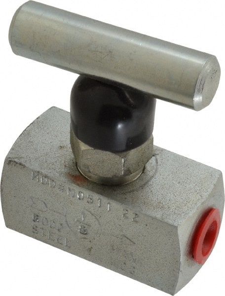 Made in USA - 1/8" Pipe, Inline Miniature Needle Valve - FNPT x FNPT Ends, Alloy Valve, 6,000 Max psi - Exact Tooling