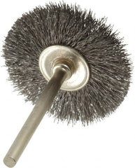 Osborn - 1-1/4" OD, 1/8" Shank Diam, Crimped Steel Wheel Brush - 0.005" Filament Diam, 25,000 RPM - Exact Tooling