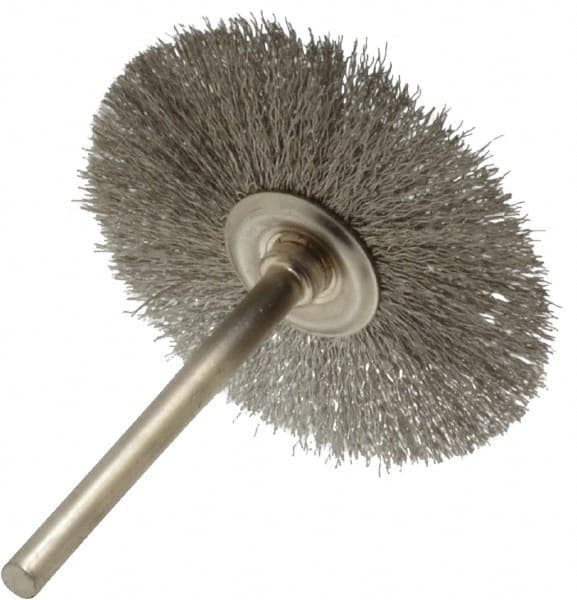 Osborn - 1-1/2" OD, 1/8" Shank Diam, Crimped Stainless Steel Wheel Brush - 0.005" Filament Diam, 25,000 RPM - Exact Tooling