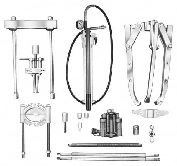 OTC - 18 Piece, 20" Spread, Hydraulic Puller Set - 3 Jaws, 41" OAL, 18-1/2" Reach - Exact Tooling
