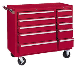 Kennedy - 10 Drawer Steel Tool Roller Cabinet - 39-3/8" Wide x 35" High x 18" Deep, Ball Bearing Drawer Slides, Brown - Exact Tooling