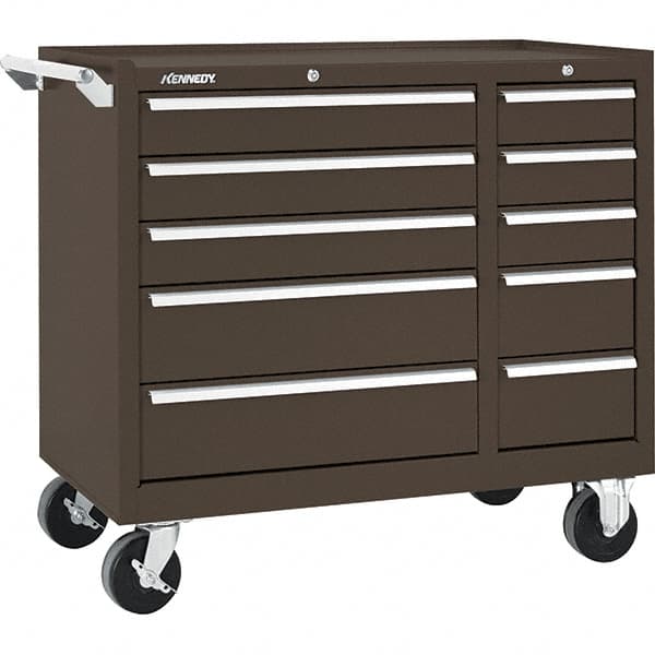 Kennedy - 10 Drawer 2,800 Lb Capacity Steel Tool Roller Cabinet - 39-3/8" Wide x 34" High x 18" Deep, Brown - Exact Tooling