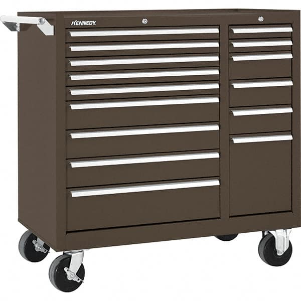 Kennedy - 15 Drawer 2,800 Lb Capacity Steel Tool Roller Cabinet - 39-3/8" Wide x 39" High x 18" Deep, Brown - Exact Tooling