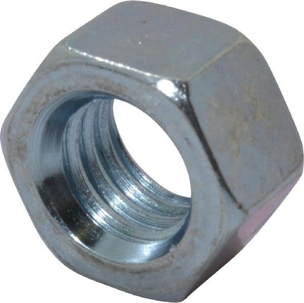 Value Collection - 3/8-16 UNC Steel Right Hand Hex Nut - 9/16" Across Flats, 21/64" High, Zinc Clear Finish - Exact Tooling