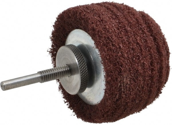 Superior Abrasives - 3" Diam x 2" Thick, Mounted Polishing Wheel - Medium Grade, 1/4" Shank Diam - Exact Tooling