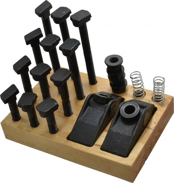 Value Collection - 21 Piece Adjustable Fixturing Clamp Set with 5/8" T-Slot, 1/2-13 Stud Thread - Exact Tooling