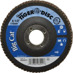 Weiler - 40 Grit, 4-1/2" Disc Diam, 7/8" Center Hole, Type 27 Zirconia Alumina Flap Disc - 12,000 Max RPM, Phenolic Backing, Arbor Attaching System, Coated - Exact Tooling