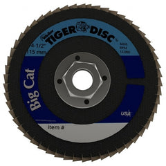 Weiler - 40 Grit, 4-1/2" Disc Diam, 5/8-11 Center Hole, Type 27 Zirconia Alumina Flap Disc - 12,000 Max RPM, Phenolic Backing, Arbor Attaching System, Coated - Exact Tooling