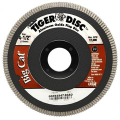 Weiler - 80 Grit, 4-1/2" Disc Diam, 7/8" Center Hole, Type 27 Aluminum Oxide Flap Disc - 12,000 Max RPM, Phenolic Backing, Arbor Attaching System, Coated - Exact Tooling