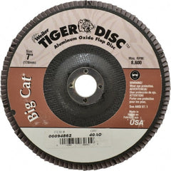 Weiler - 40 Grit, 7" Disc Diam, 7/8" Center Hole, Type 27 Aluminum Oxide Flap Disc - 8,600 Max RPM, Phenolic Backing, Arbor Attaching System, Coated - Exact Tooling