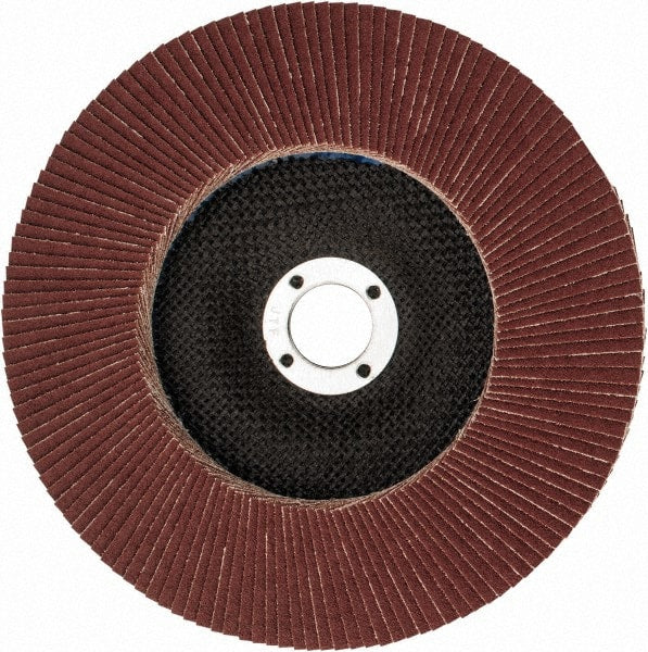 Weiler - 80 Grit, 7" Disc Diam, 7/8" Center Hole, Type 27 Aluminum Oxide Flap Disc - 8,600 Max RPM, Phenolic Backing, Arbor Attaching System, Coated - Exact Tooling