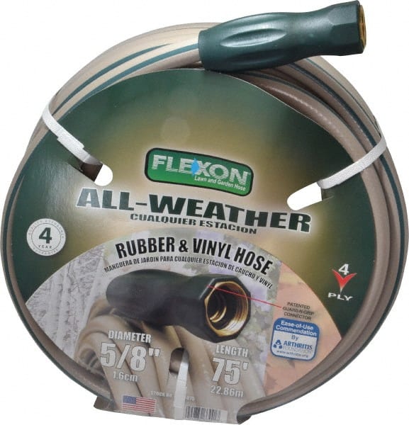 Made in USA - 75' Long All Weather Hose - 5/8" Diam, 3/4" GHT, Rubber/Vinyl, 300 psi, All Season, Green - Exact Tooling