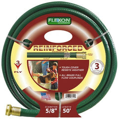 Made in USA - 50' Long Reinforced Rubber Hose - 5/8" Diam, 3/4" GHT, Vinyl, 212 psi, All Season, Green - Exact Tooling