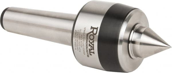 Royal Products - MT5 Taper Shank, 3.45" Head Diam 8,960 Lb Capacity Live Center - 3,500 Max RPM, 2.81" Head Length, 1-1/4" Point Diam, 1.84" Point Len, 3,260 Lb Max Workpc, 10-1/4" OAL, Standard Point - Exact Tooling